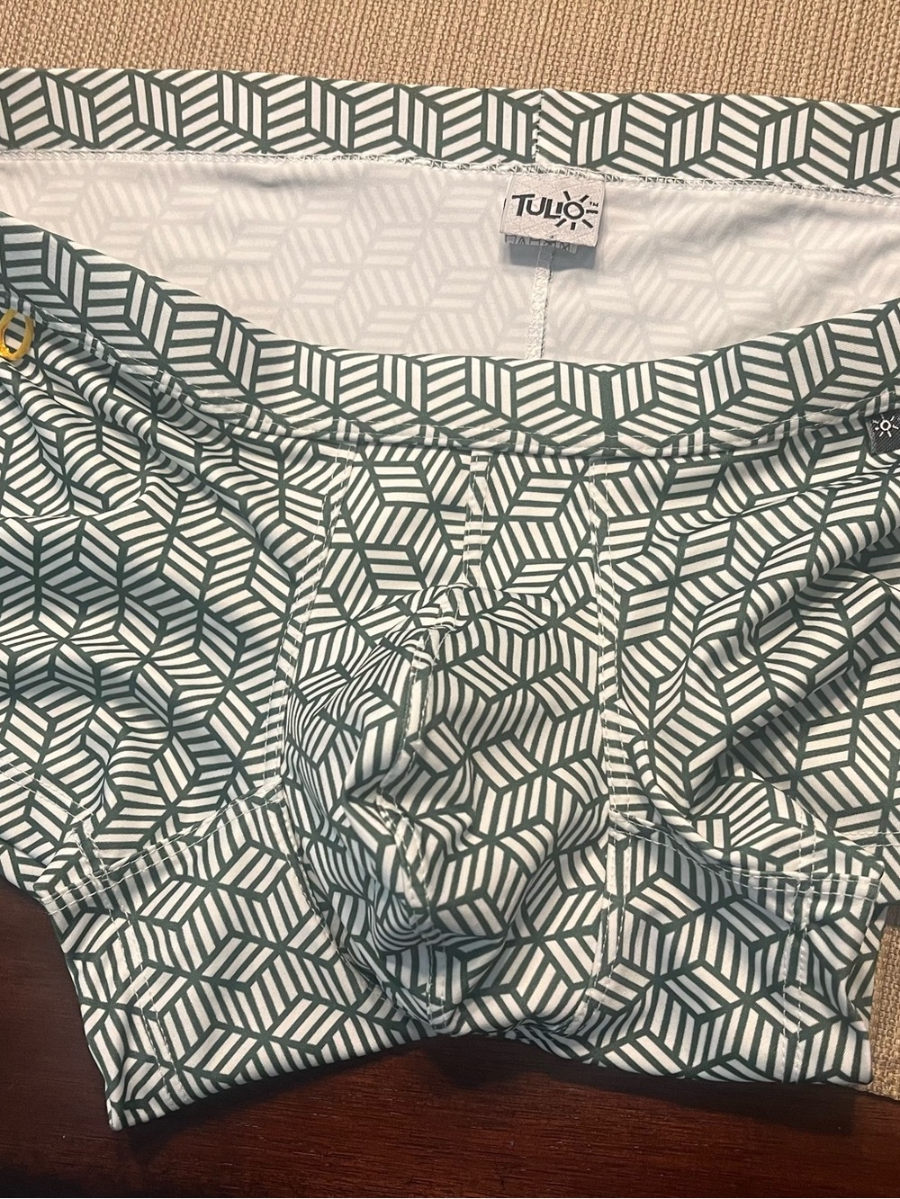 Men's Green Geometric Swim & Bike Shorts
